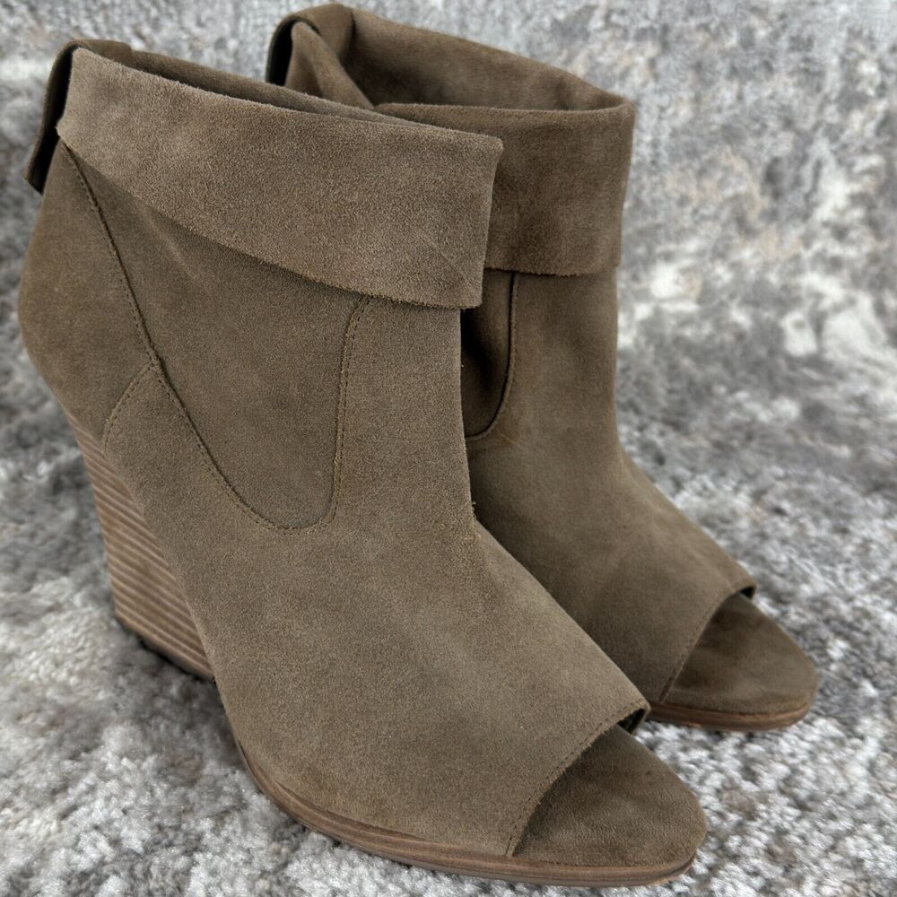 Vince Camuto Size 10M Suede Bootie Wedge Pull On‎ Light Brown Open Toe Heels